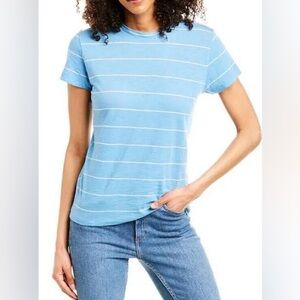 Vince Blue White Pima Cotton Striped Short Sleeve T Shirt Womens Size Medium